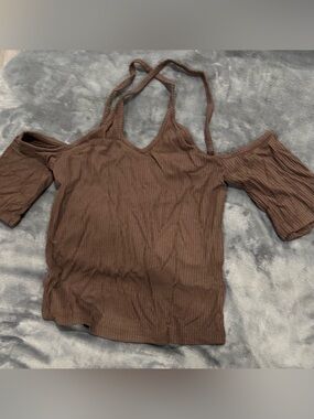 H&M Chocolate Brown Ribbed Cold-Shoulder Camisole
